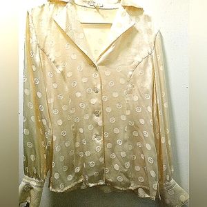 ESCADA 36 6 SILK CHARMUESE EMBELLISHED LOGO LS FRENCH CUFFS /W BUTTONS SLEEVES